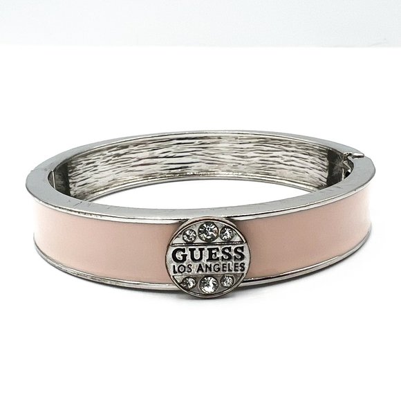 Guess Silver Tone and Pink Enamel Bangle - Picture 1 of 2